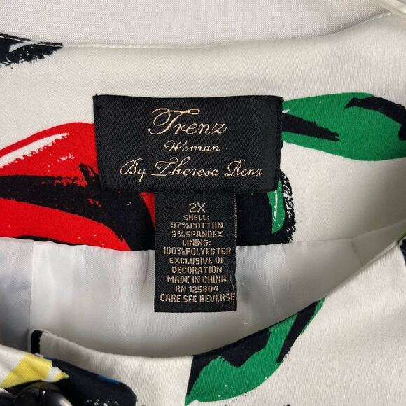 TRENZ (by Theresa Renz) Multi Colored Floral Beaded Cotton Blend Jacket Women 2X - Picture 11 of 13